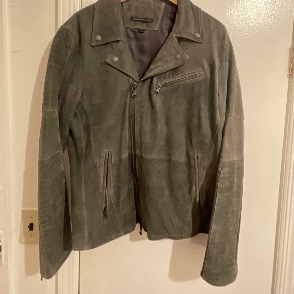 John Varvatos gray stone suede bomber jacket